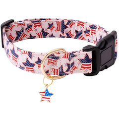 Collar Faygarsle para perro en algodón con bandera y estrellas, ideal para fiestas patrias.