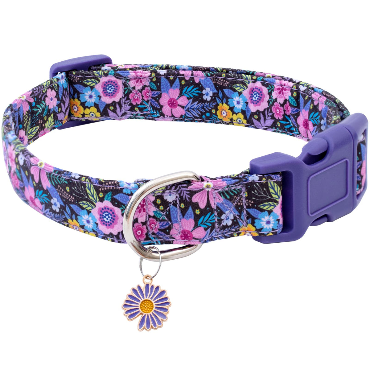 Collar Faygarsle de algodón con flor morada para paseos cómodos.