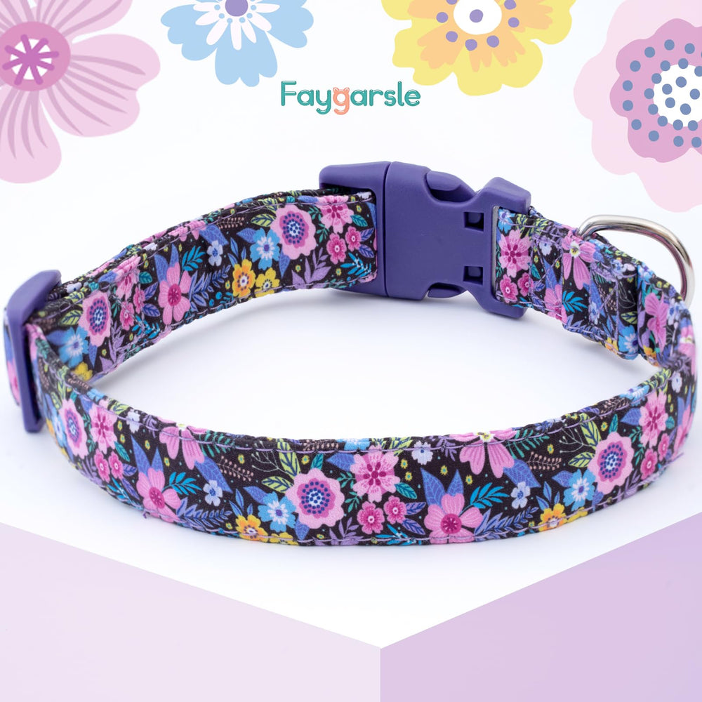 Collar Faygarsle para perros con diseño floral morado, ideal para paseos diarios.