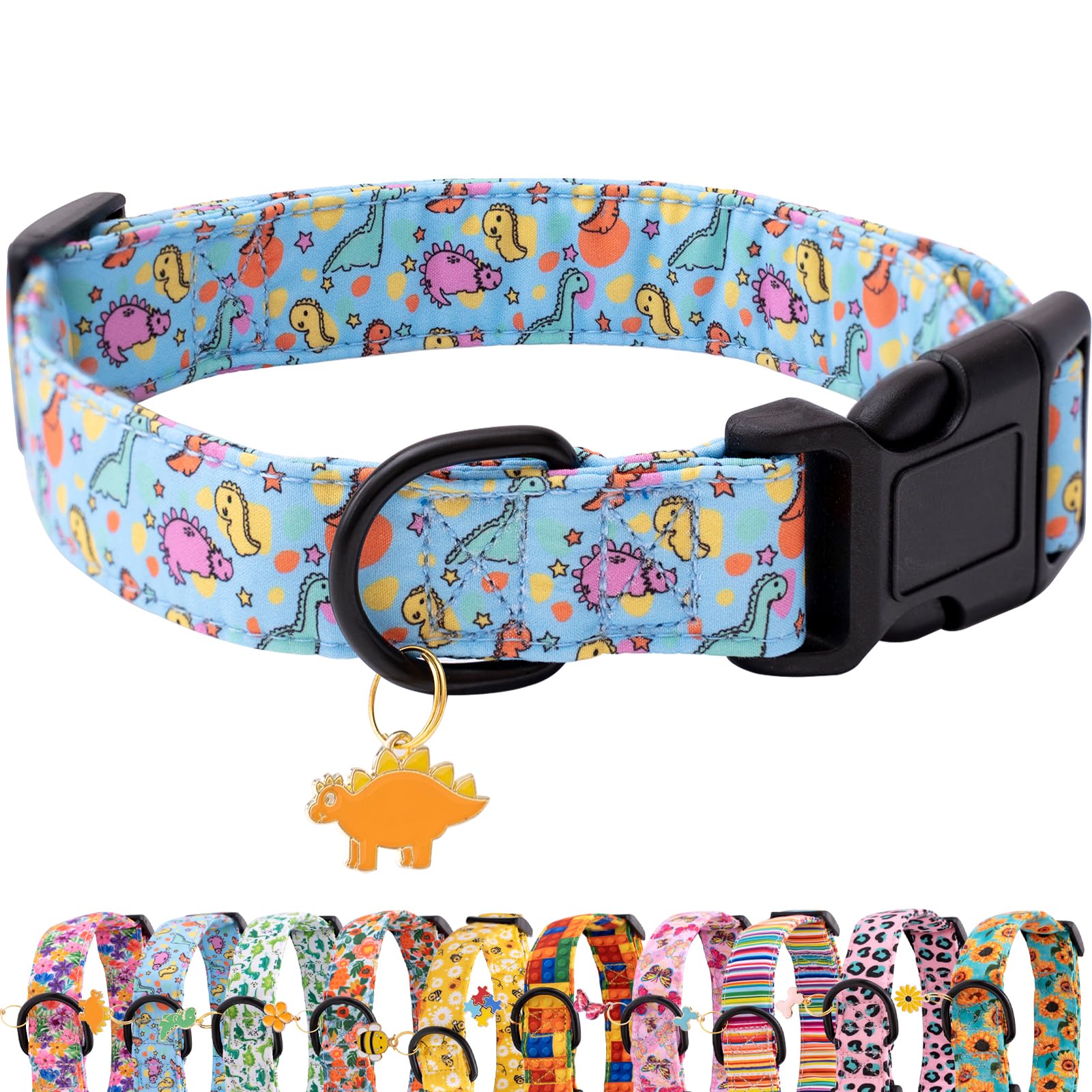 Collar Faygarsle para perros, azul dinosaurio, cómodo y ajustable para paseos diarios
