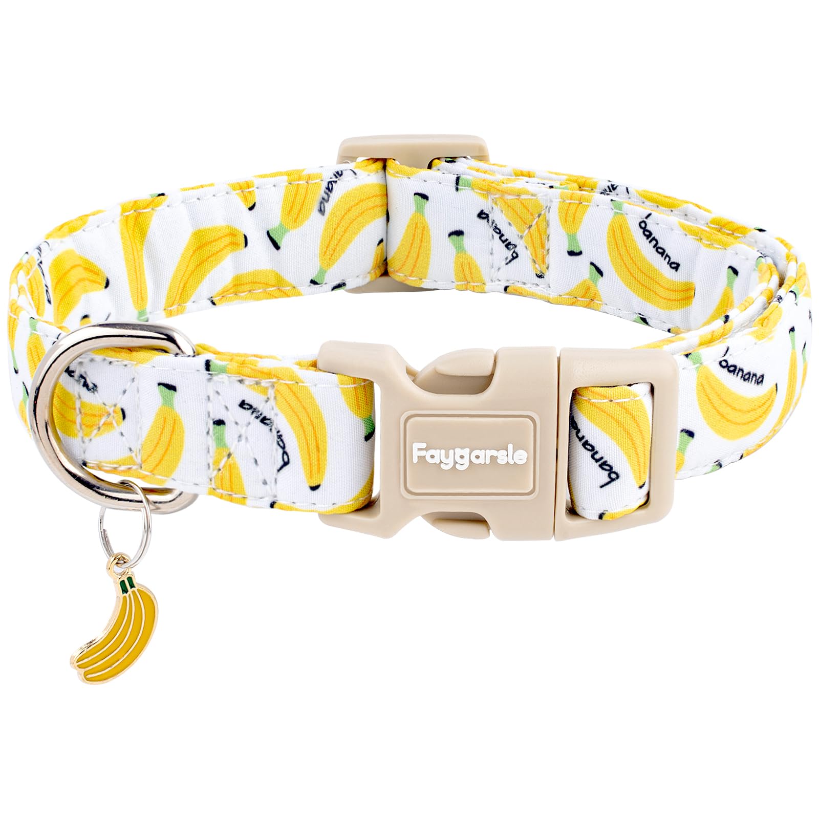 Faygarsle collar perro banana blanco y amarillo, ideal para paseos diarios.