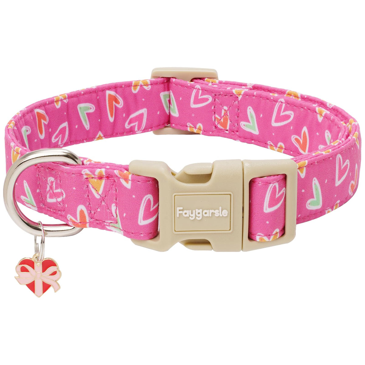 Collar Faygarsle para perros con corazón rosa, ideal para San Valentín y paseos.