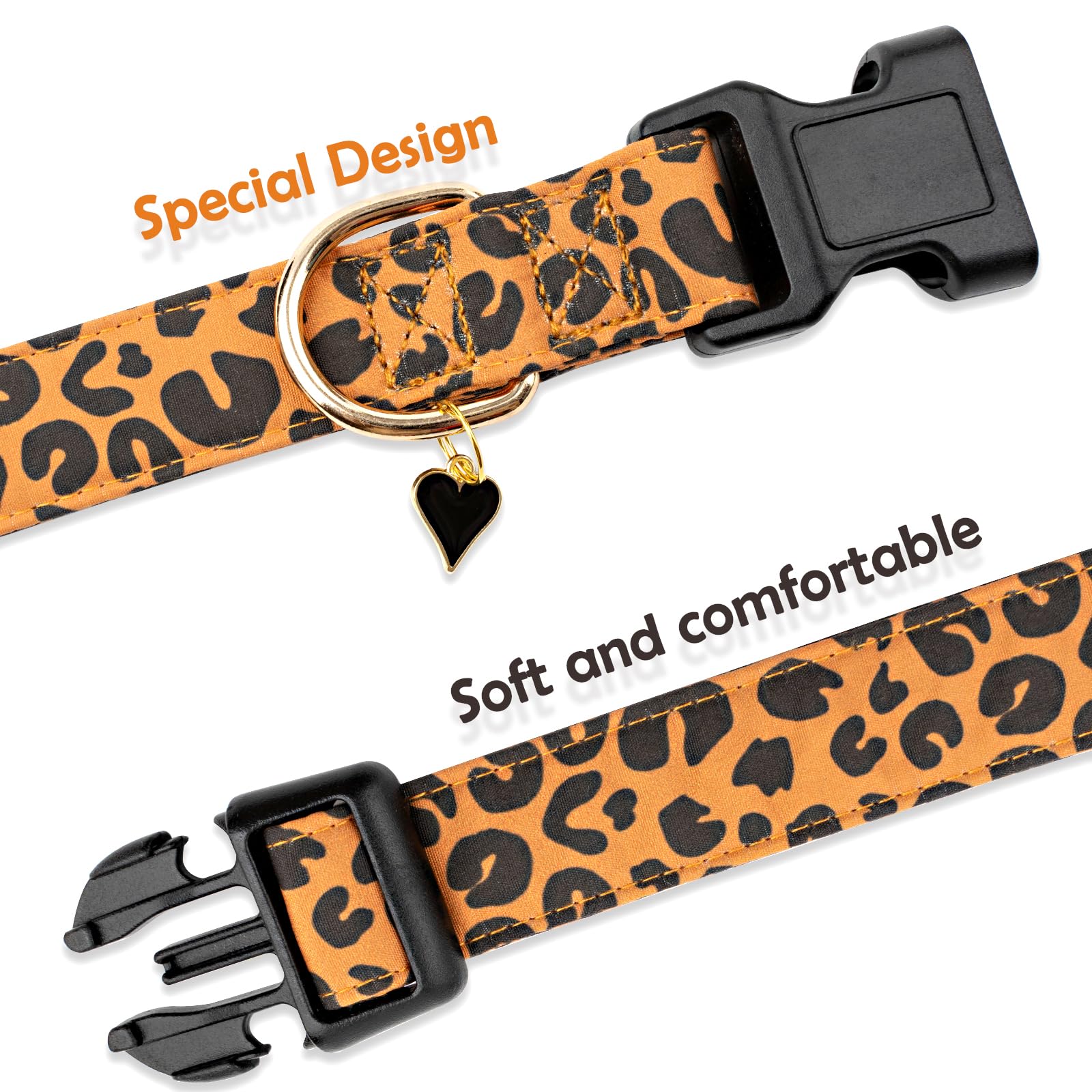 Faygarsle collar leopard marrón con anilla en D plateada para sujeción duradera.