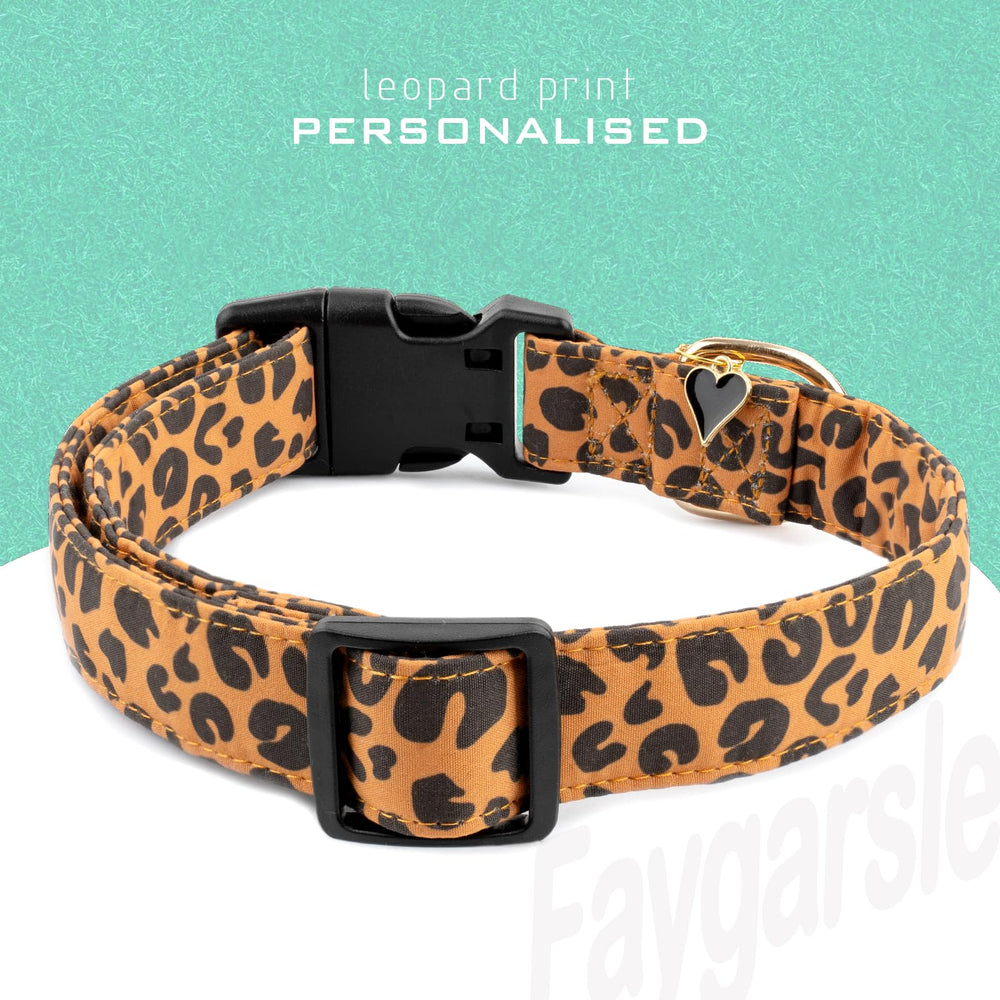 Collar Faygarsle Leopardo Marrón, detalle del estampado, aporta personalidad al perro.