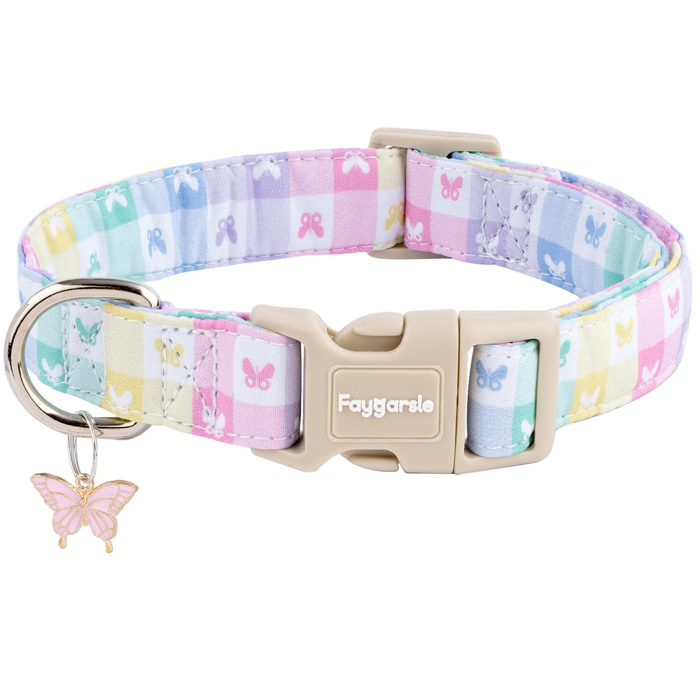 Collar Faygarsle para perro con mariposas pastel y ajuste cómodo para paseos diarios