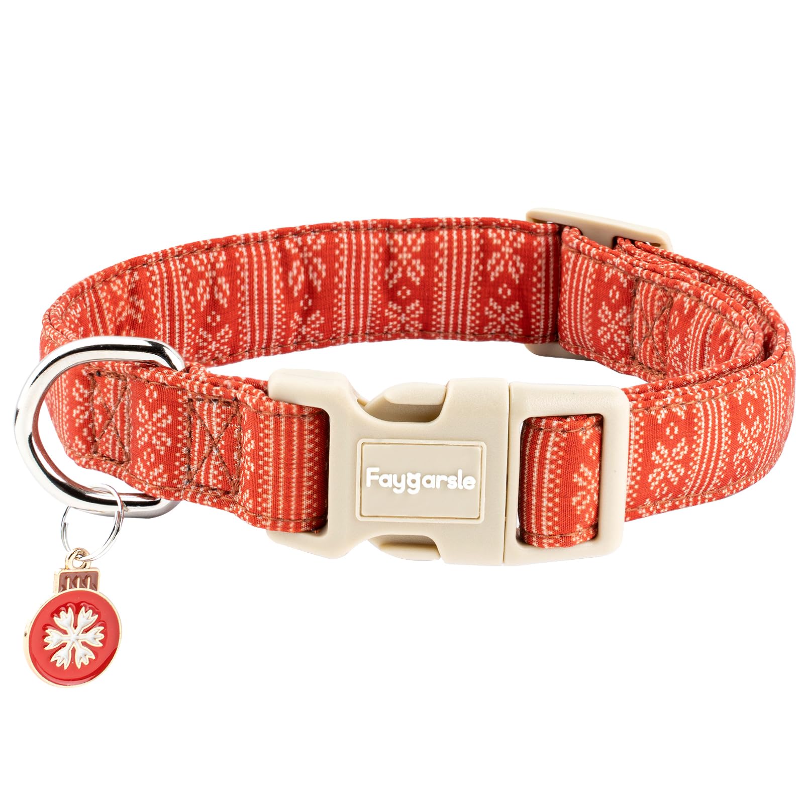 Faygarsle collar para perro con diseño navideño rojo nordico, ideal para paseos festivos.