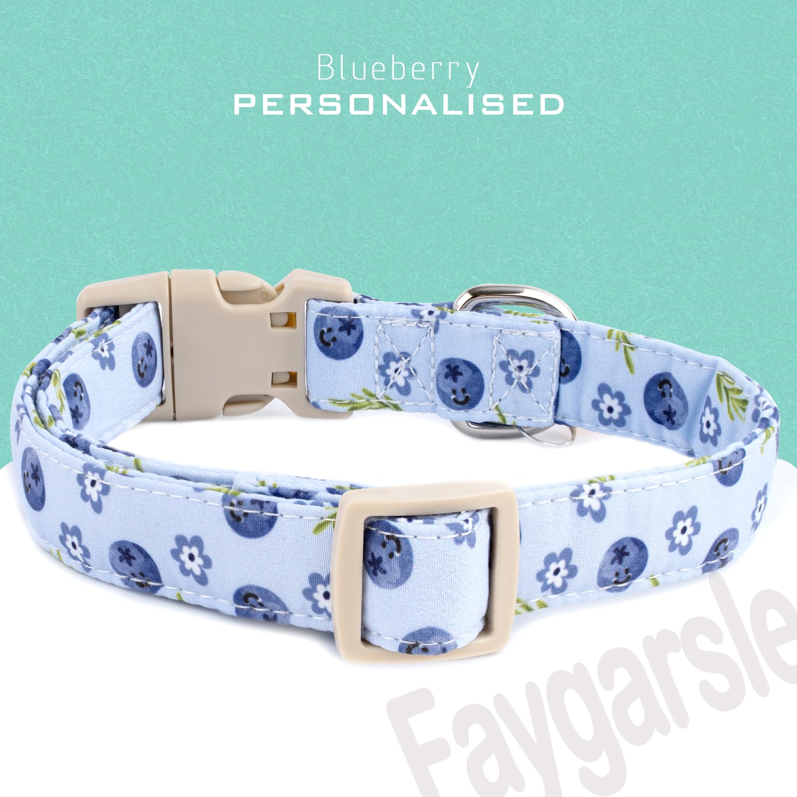 Detalle del patrón arándanos azul Faygarsle en tela suave.