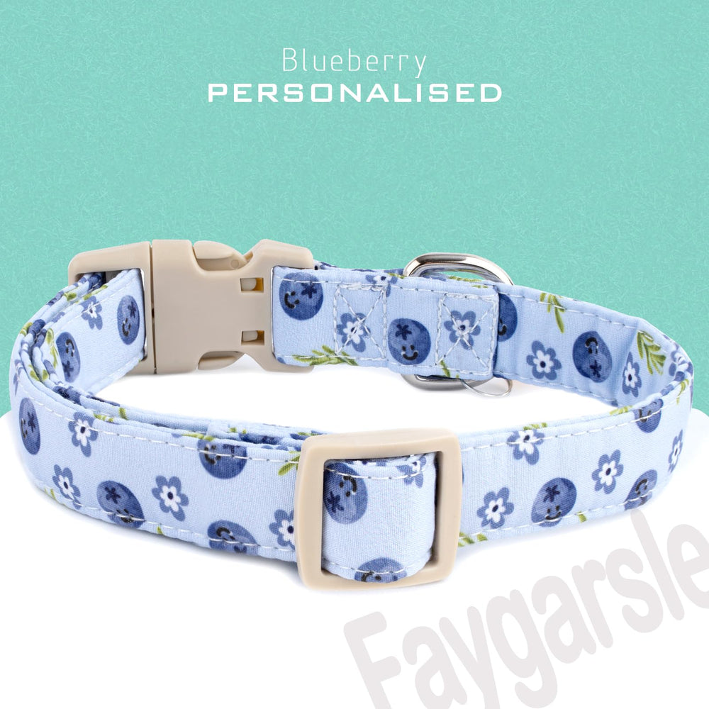 Detalle del patrón arándanos azul Faygarsle en tela suave.