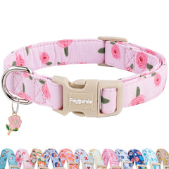 Collar Faygarsle rosa con rosas, ideal para paseos diarios.