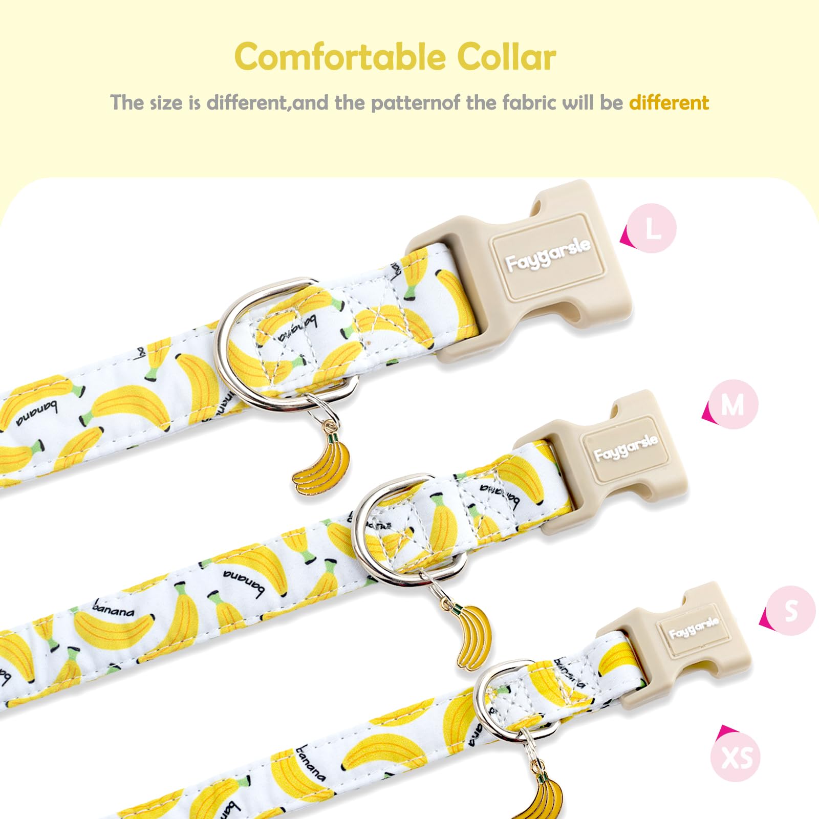Faygarsle collar estampado banana blanco-amarillo, diseño divertido para salidas.