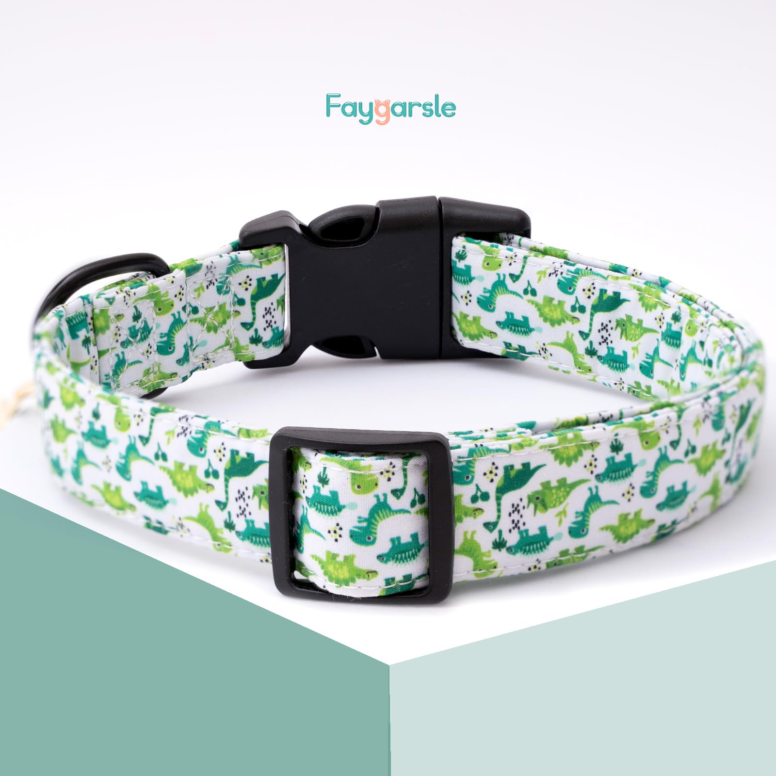 Collar Faygarsle verde dinosaurio, diseño llamativo para paseos y juego.