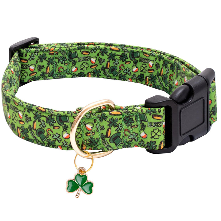 Collar Faygarsle para perros verde con trefoil ajustable para comodidad diaria.