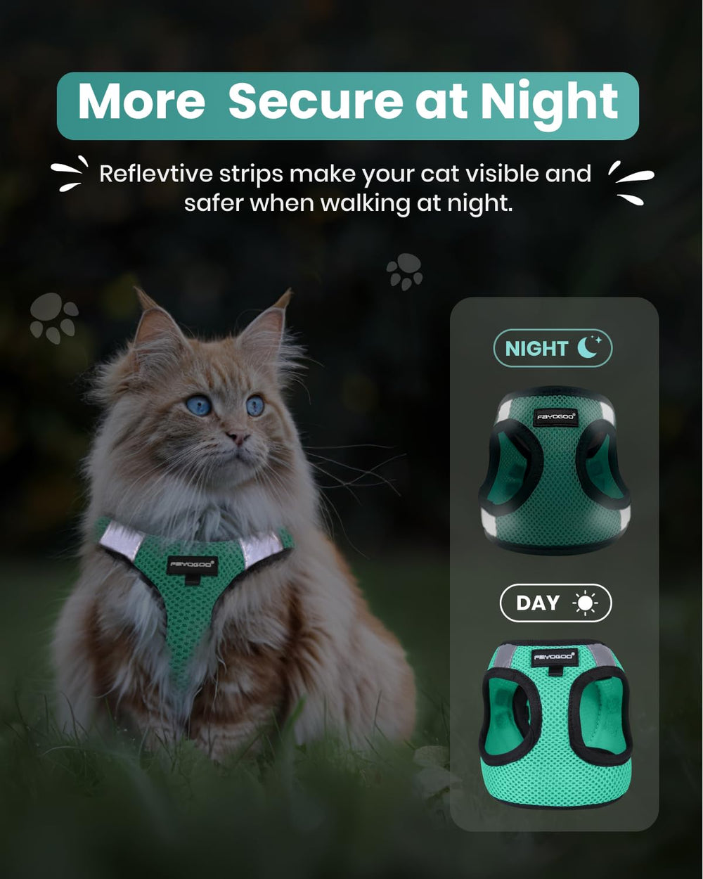 FAYOGOO Arnés gato-ajuste multi: compatible con gatos y razas pequeñas.
