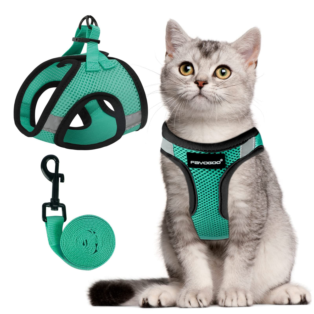 FAYOGOO Arnés gato escape-seguridad: ajuste seguro para paseos sin fugas.
