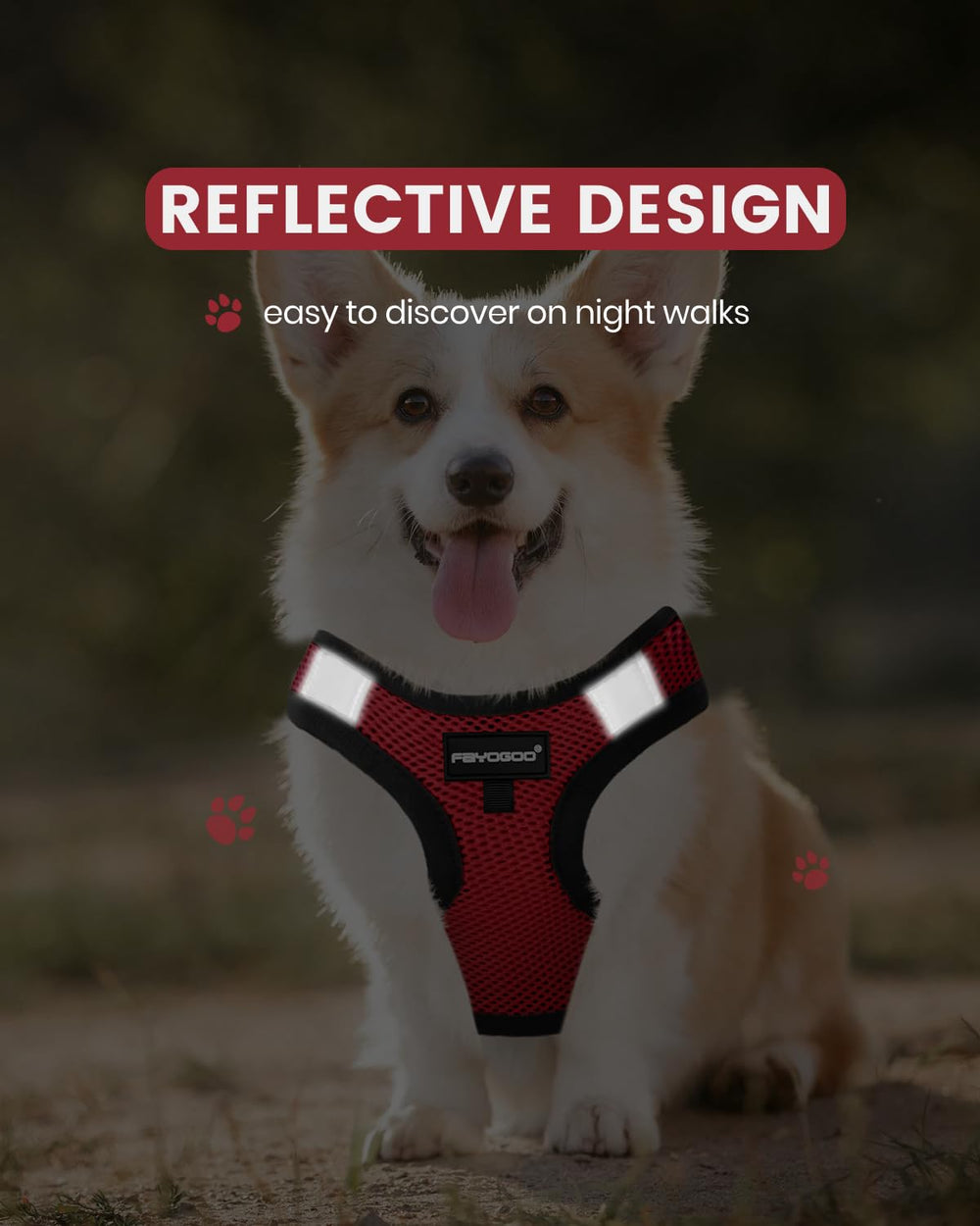 Fayogoo Service Dog Vest con cintas reflectantes, mayor visibilidad nocturna para paseos.
