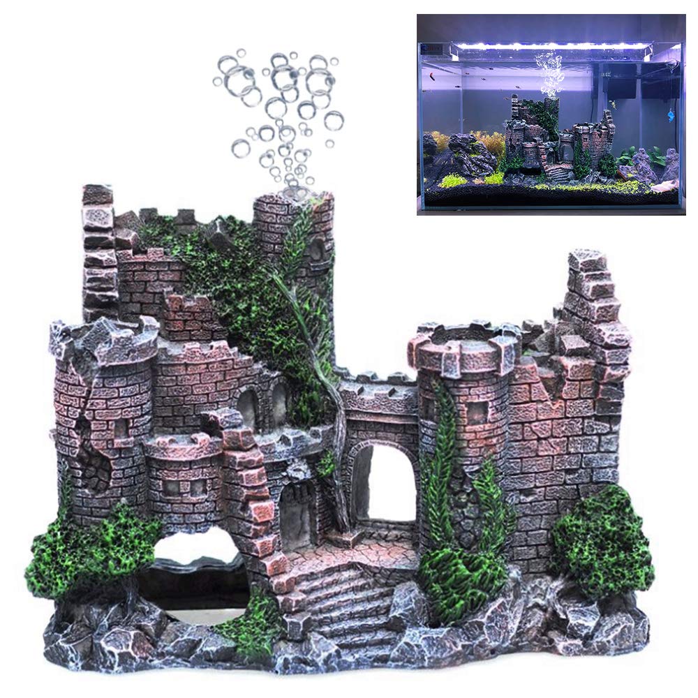 Fazhongfa Castillo de acuario, vista frontal, hogar decorativo para peces pequeños.