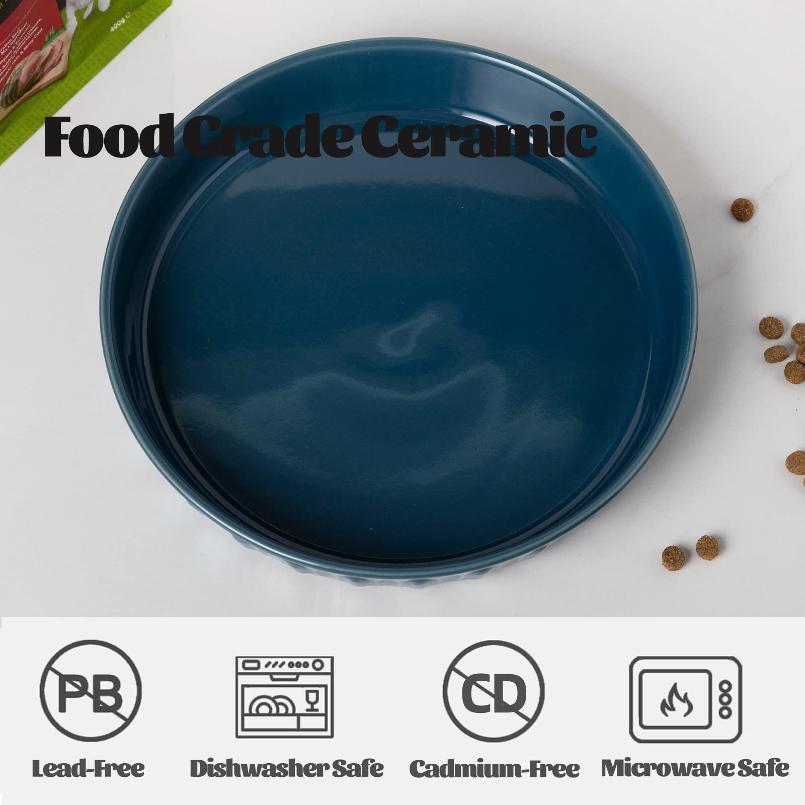 FE FUN ELEMENTS diseño plano ancho facilita comer para perros y gatos azul.