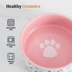 FE FUN ELEMENTS tazón cerámico con patrones adorables en rosa para perros medianos.