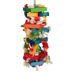 Featherland Paradise Knots N Blocks: juguete colgante para loros grandes que estimula pico