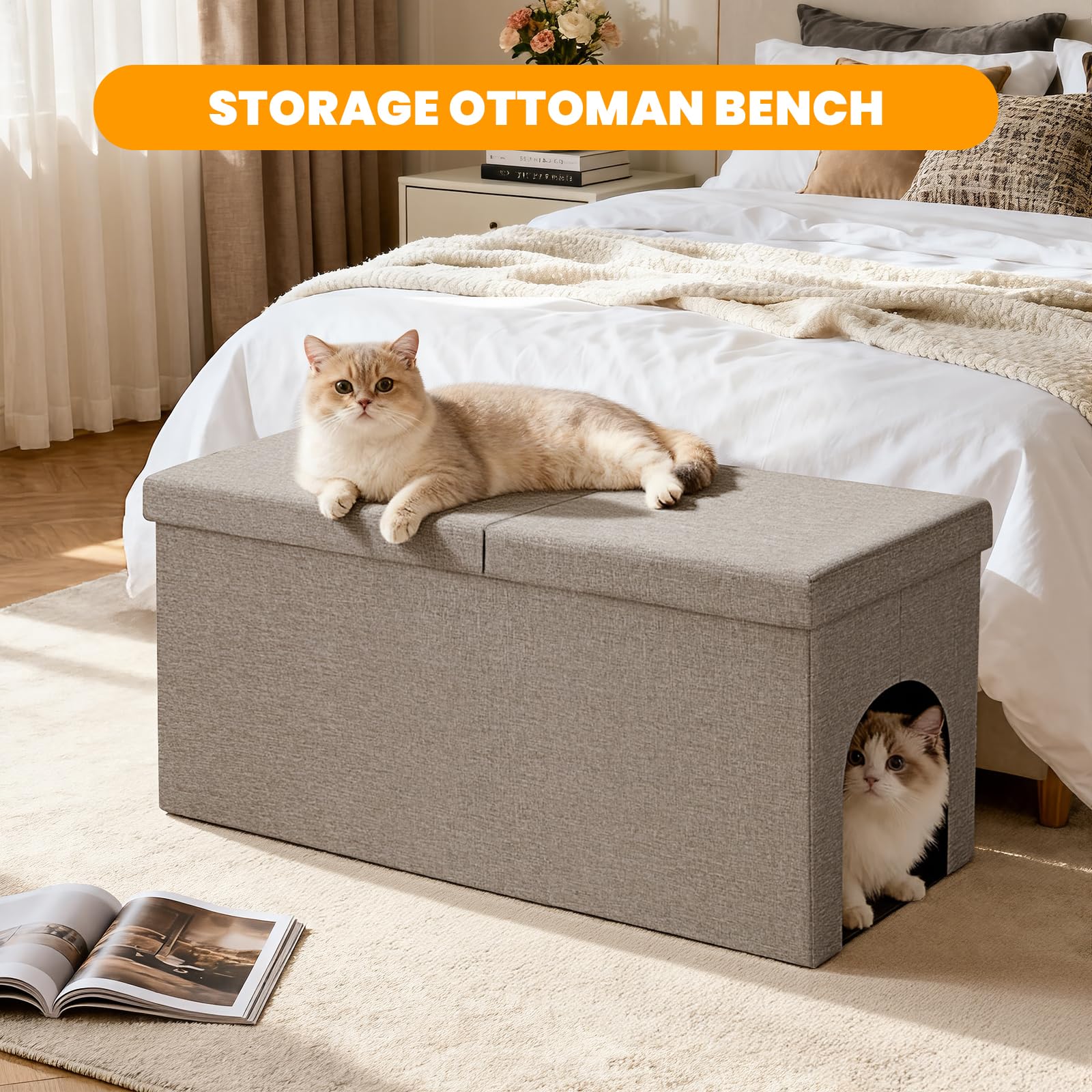 Fecuria: asiento oculto para arena de gato, almacenamiento práctico.