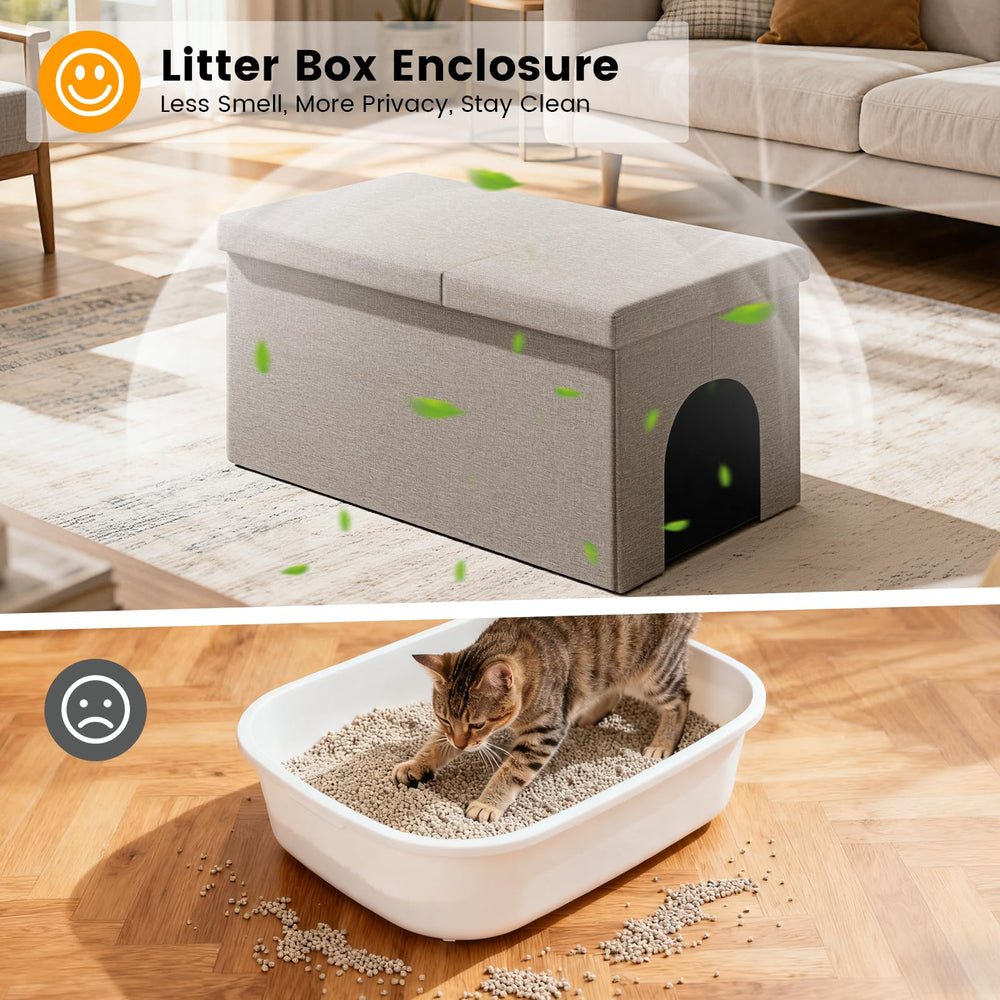 Fecuria: banco oculto para arena de gato, 3 en 1 y ahorro de espacio.