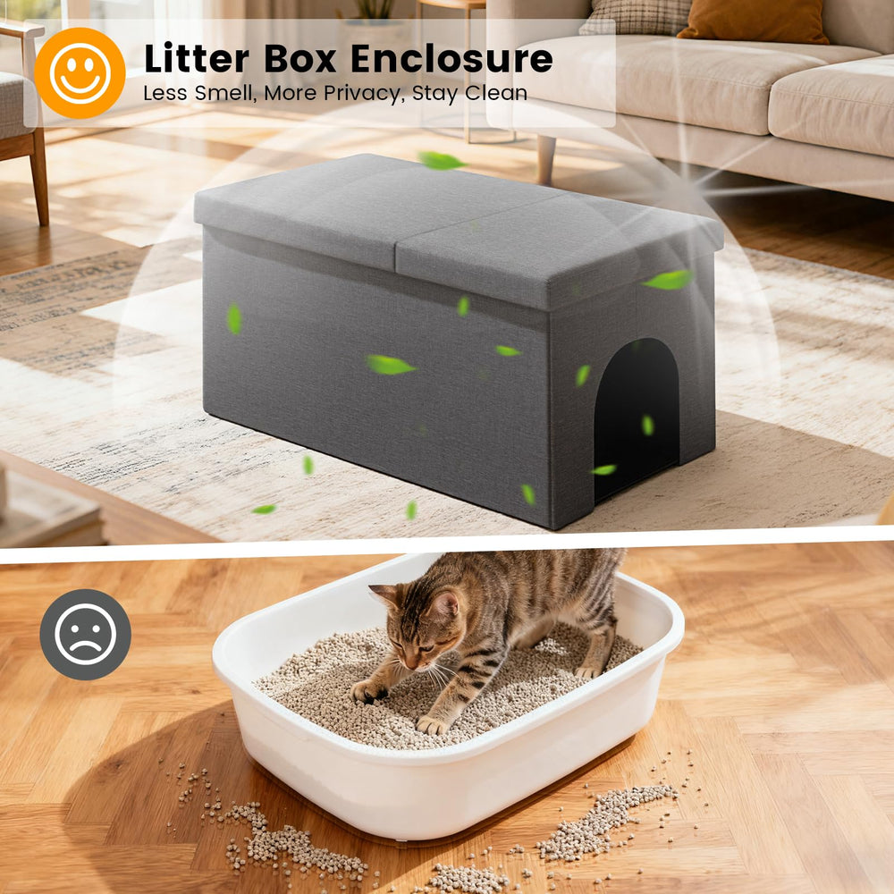 Fecuria: banco-oculto para gato gris oscuro, ofrece asiento práctico.