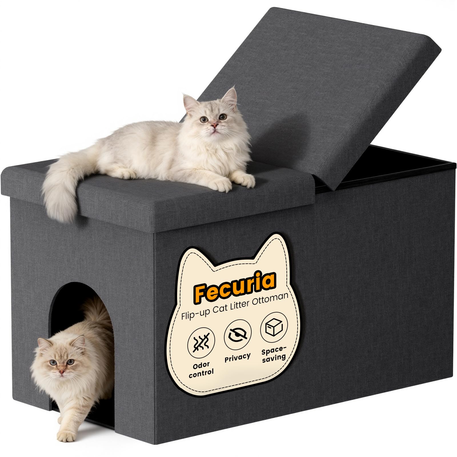 Fecuria: caja-de-arena-oculta 3-en-1 gris oscuro para salón.
