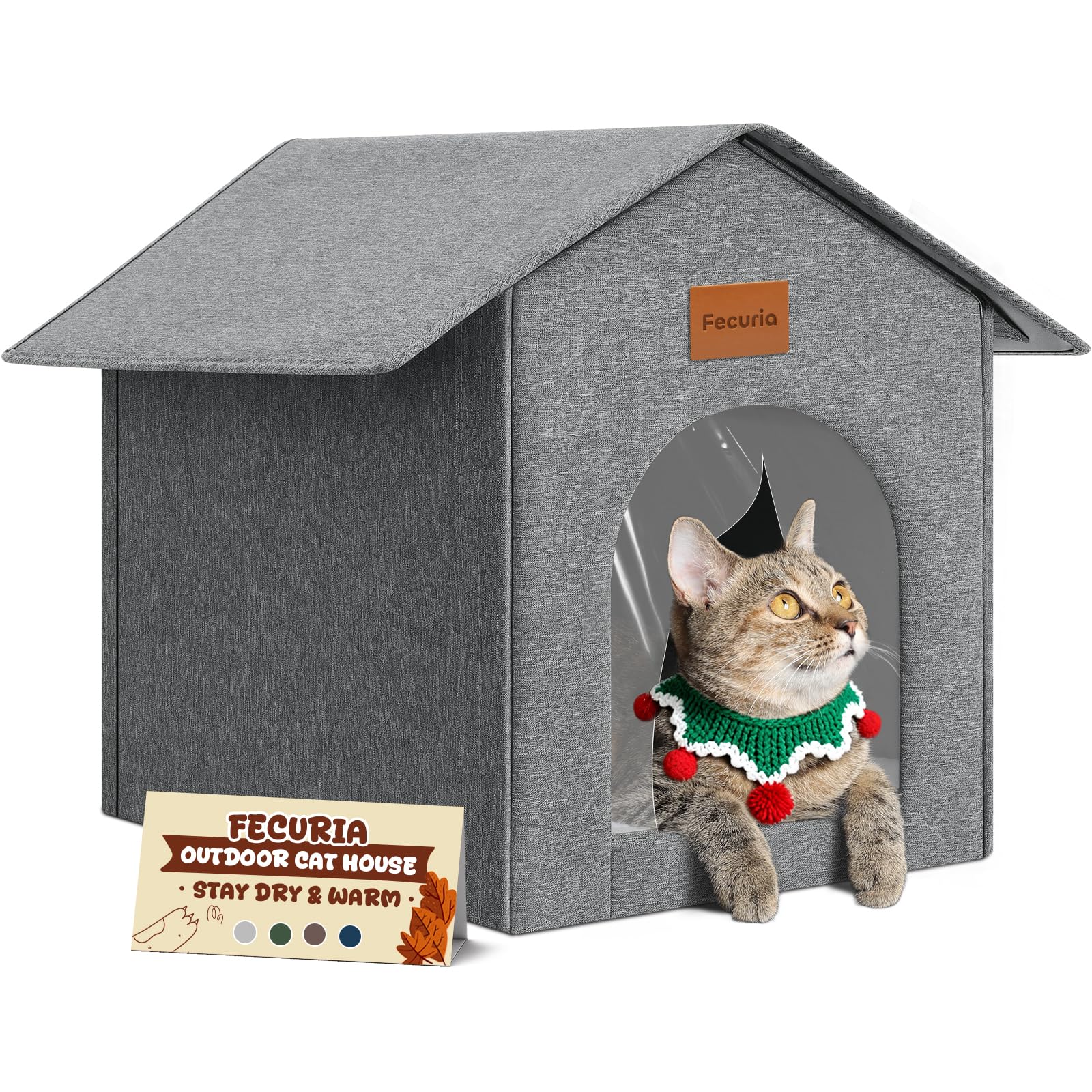 Fecuria casa-gato-exterior-impermeable ofrece refugio seguro al aire libre para felinos.