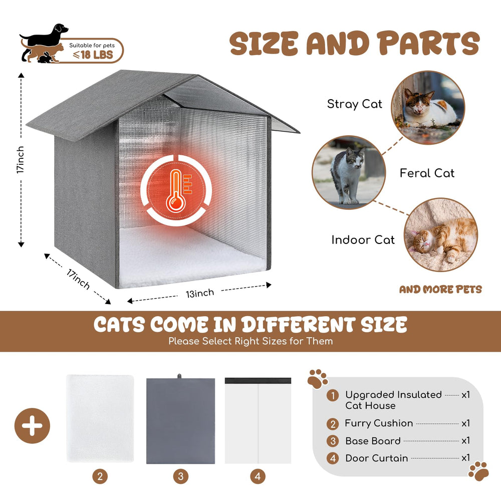 Dimensiones 13x17x17 pulgadas de la casa Fecuria para gatos.