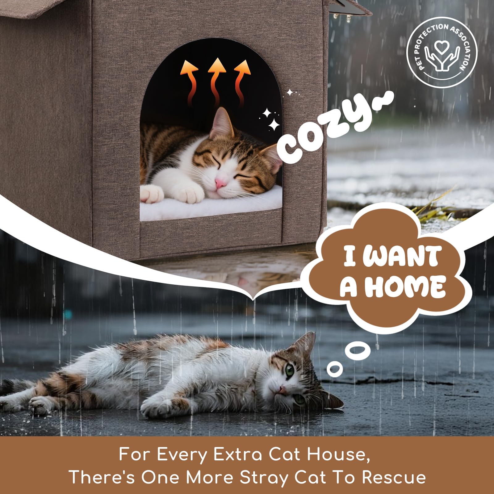 Casa Fecuria para gatos con cortina de entrada impermeable y protección interior.