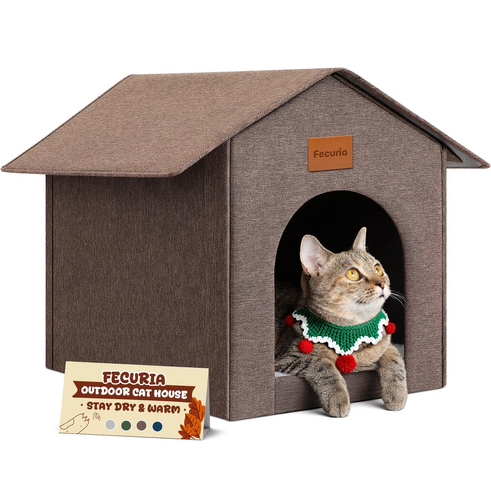 Casa Fecuria para gatos exterior resistente a la lluvia, refugio cómodo al aire libre.