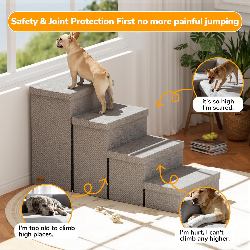 Dimensiones 40x17 pulgadas permiten escalera amplia para mascotas de todos los tamaños.