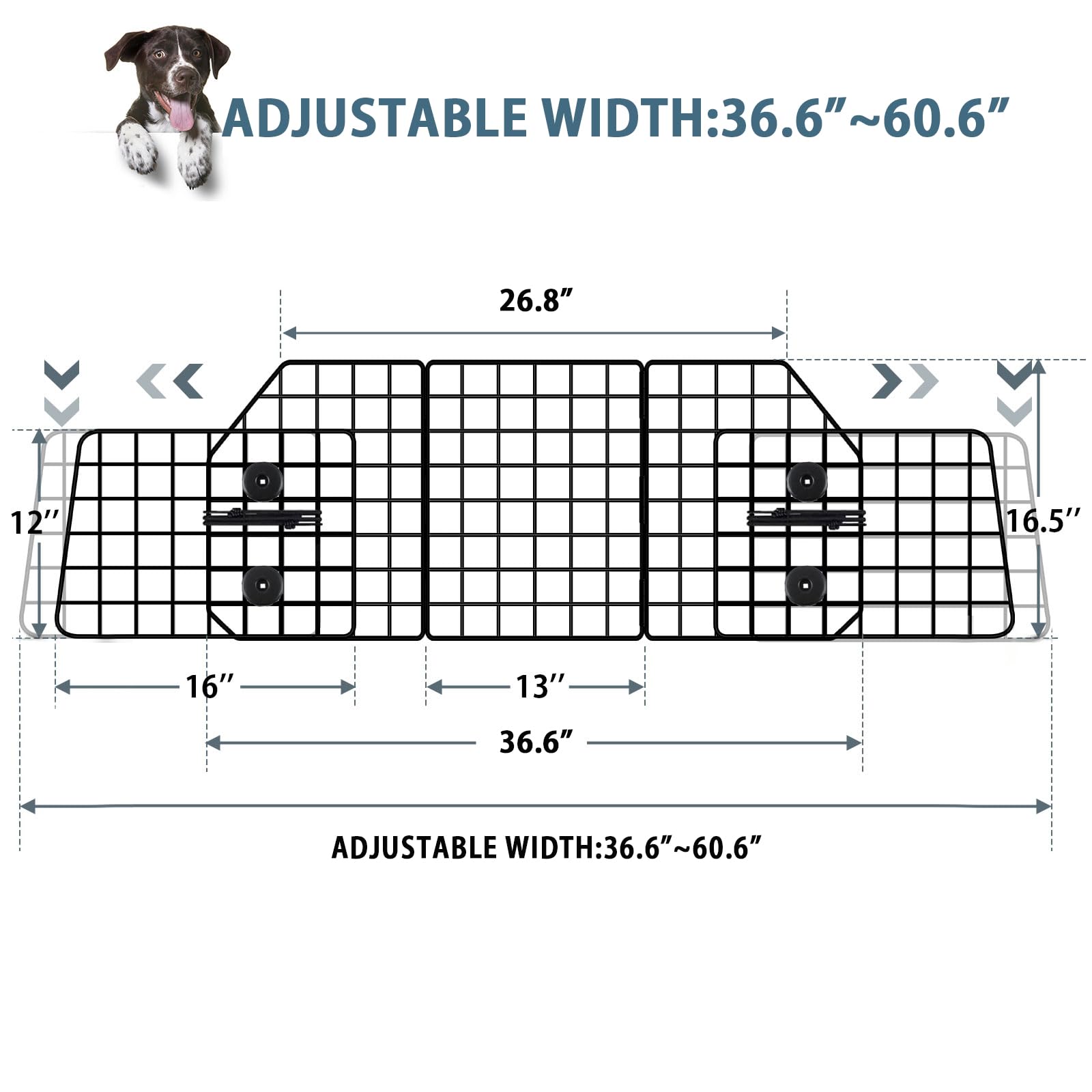 FEED GARDEN barrier installed at rear seat demonstrates secure, wobble-free travel for pets.