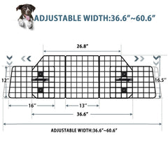 FEED GARDEN barrier installed at rear seat demonstrates secure, wobble-free travel for pets.