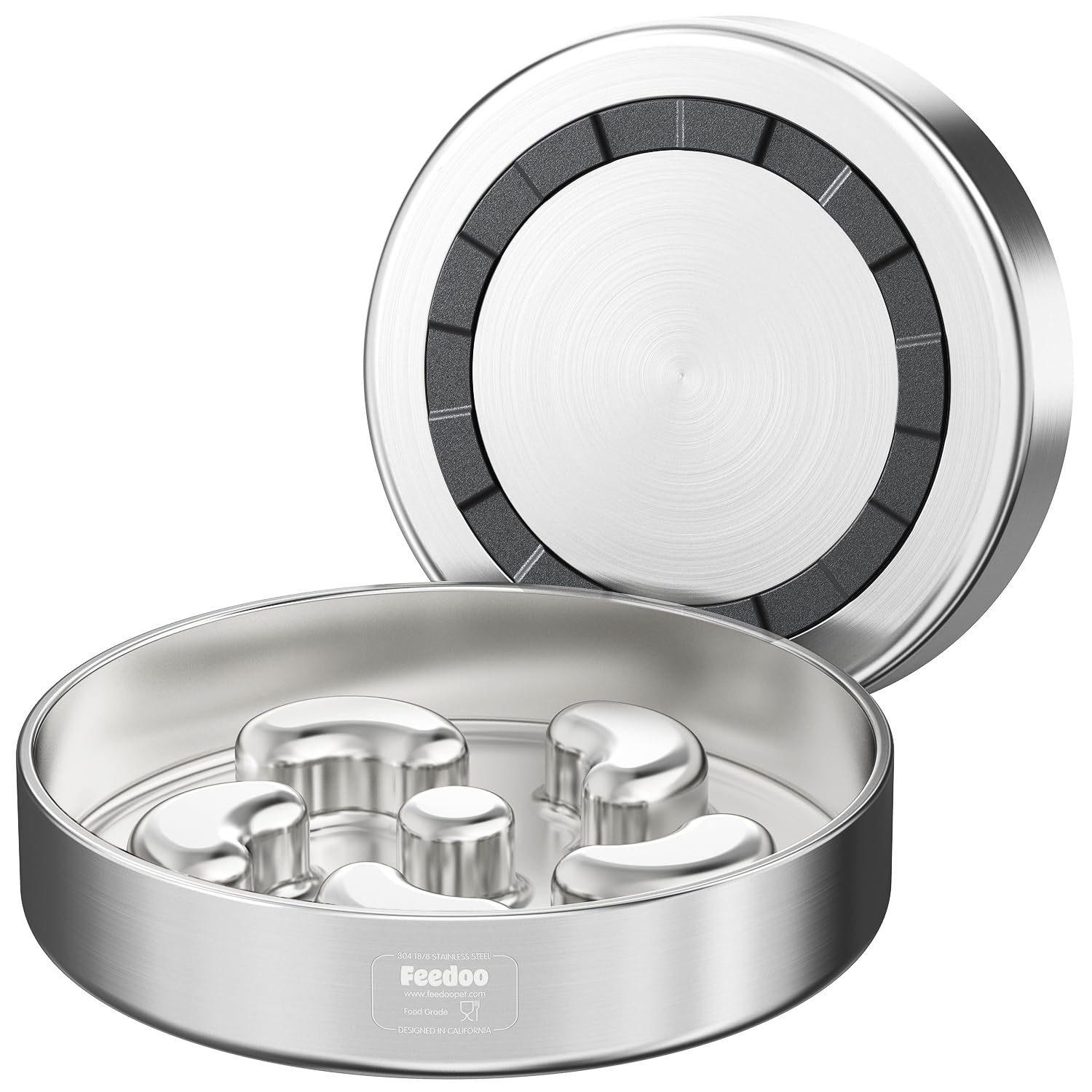 Feedoo comedero lento para perros medianos con dos tazas y base estable.