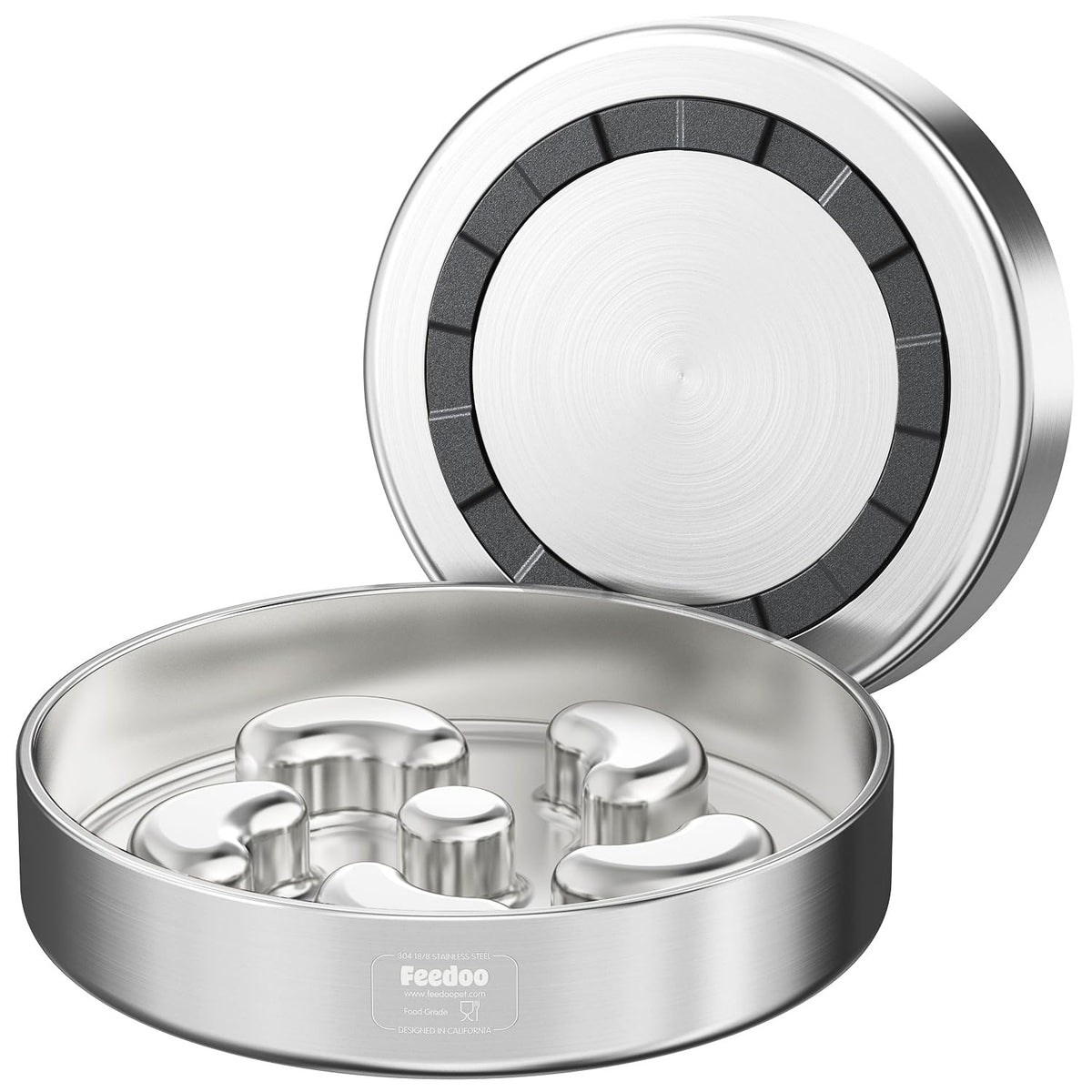 Feedoo comedero lento para perros medianos con dos tazas y base estable.
