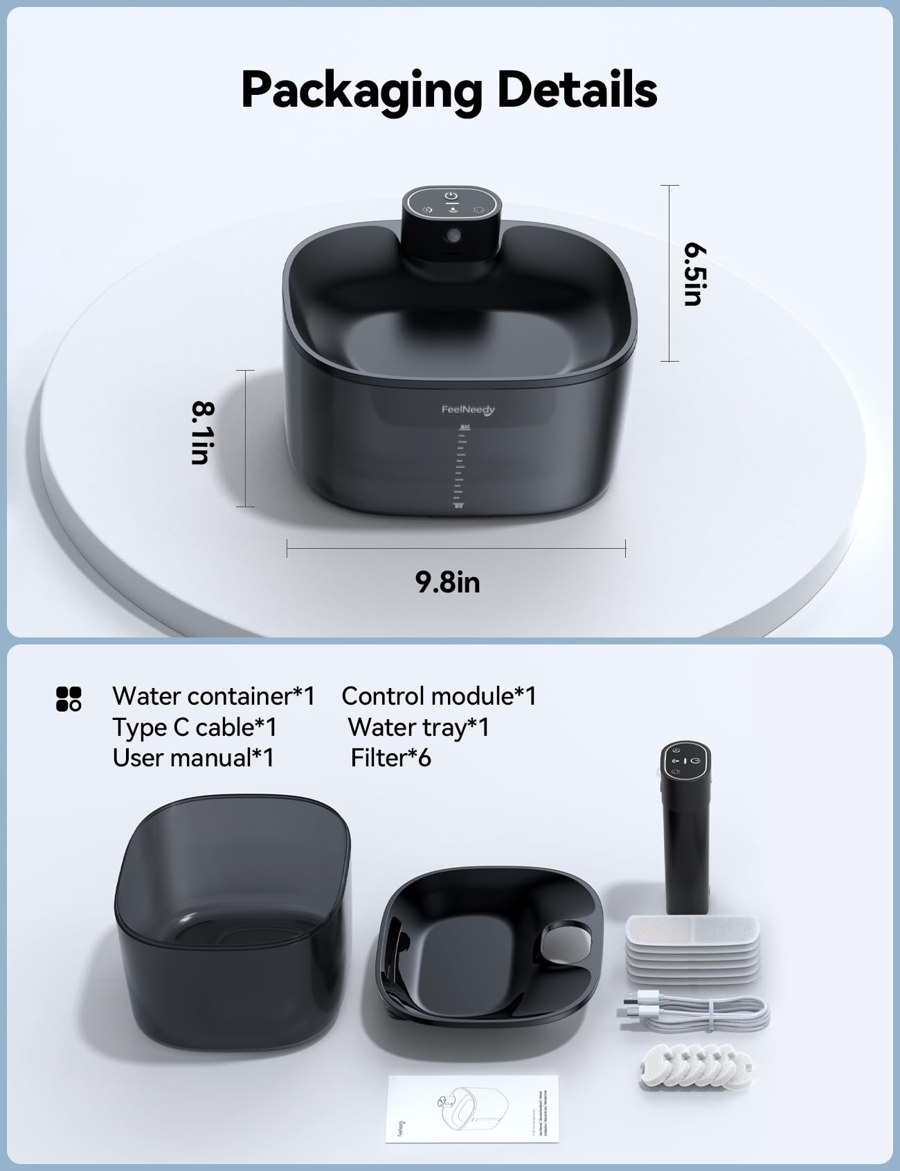 Cuenco de 260 ml FEELNEEDY, suficiente agua incluso si hay corte eléctrico