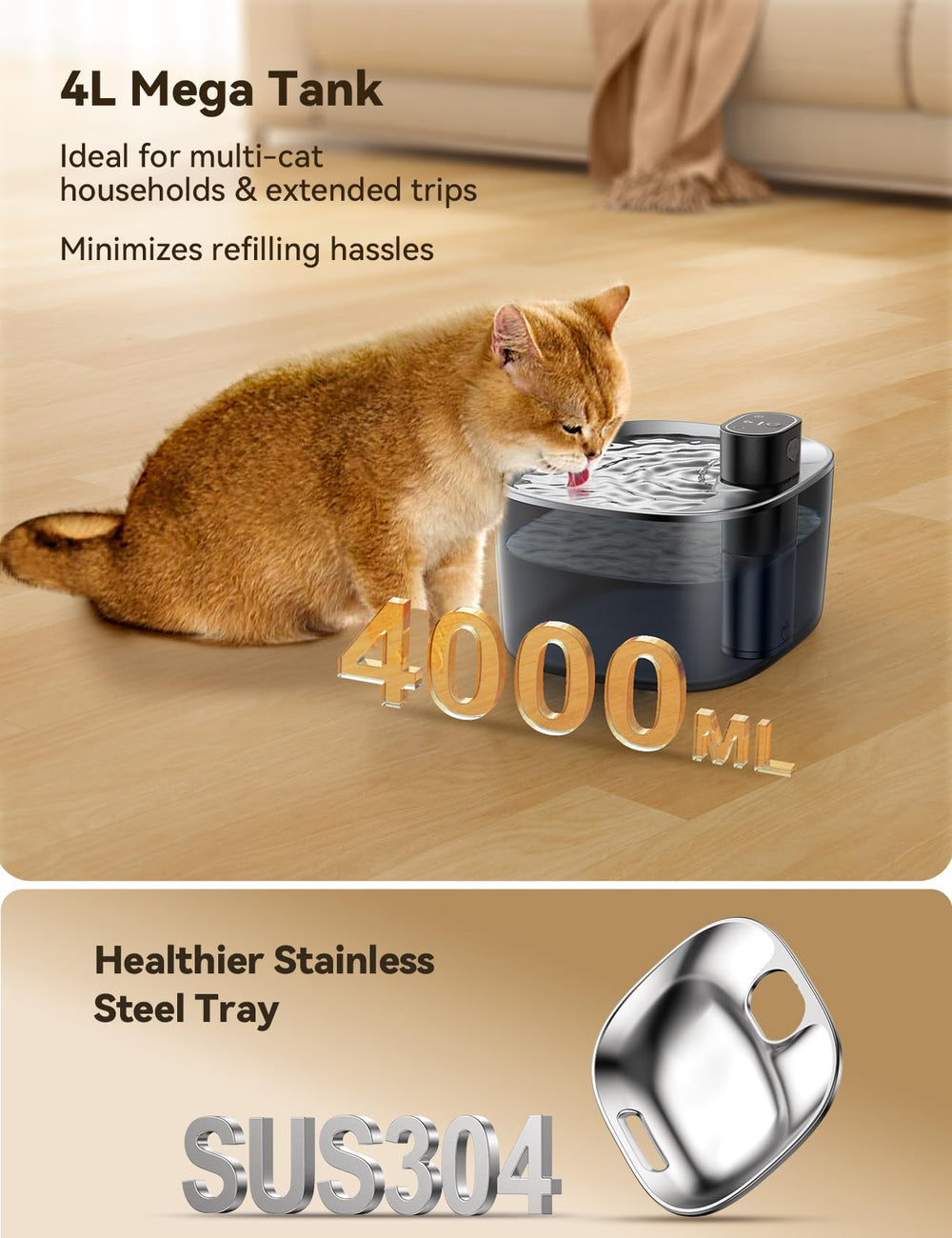 FEELNEEDY bebedero gato acero inoxidable 304, duradero y seguro