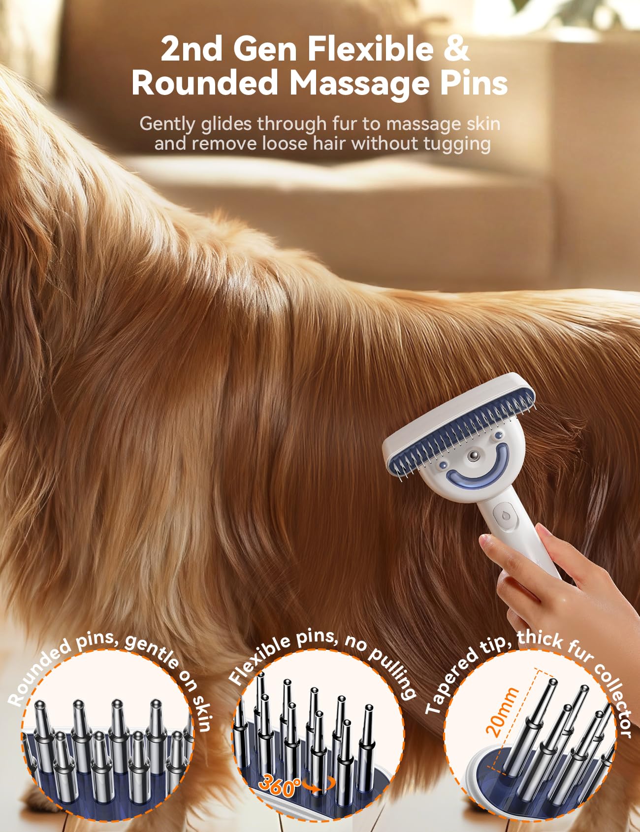 FEELNEEDY cepillo para perros con vapor, deshedding rápido y suave.