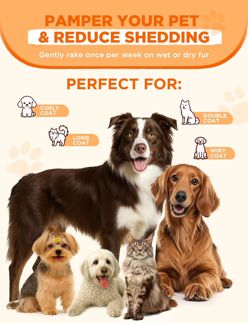 FEELNEEDY cepillo para perros, cinco funciones en una para aseo completo.