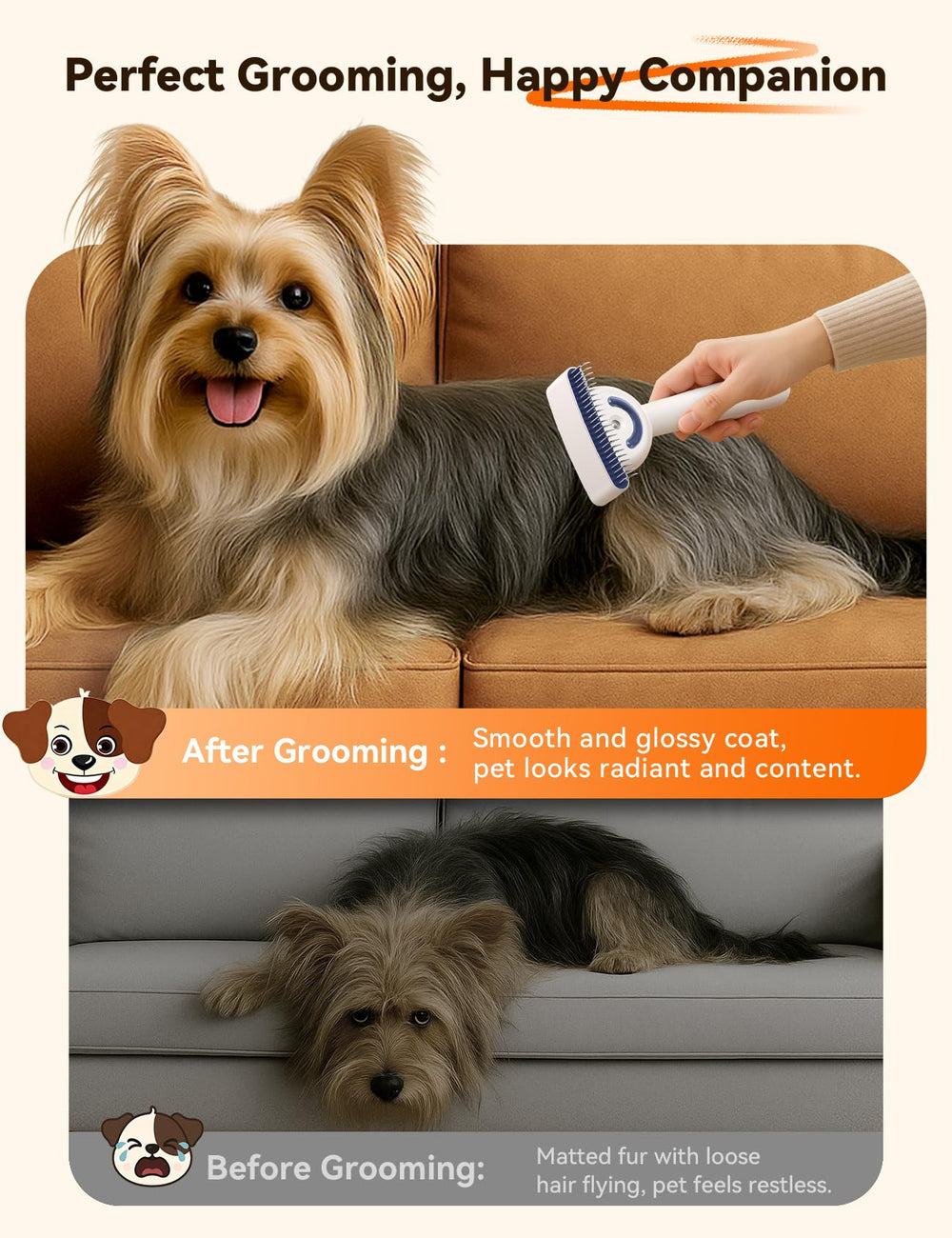 FEELNEEDY cepillo para perros, diseño monobloque, mayor durabilidad.