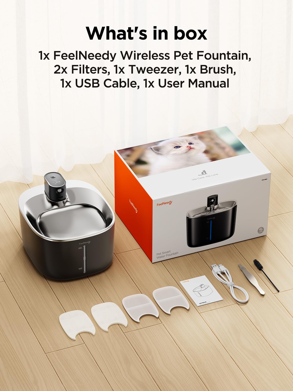 FEELNEEDY diseño sin cables para un hogar con gatos y perros.