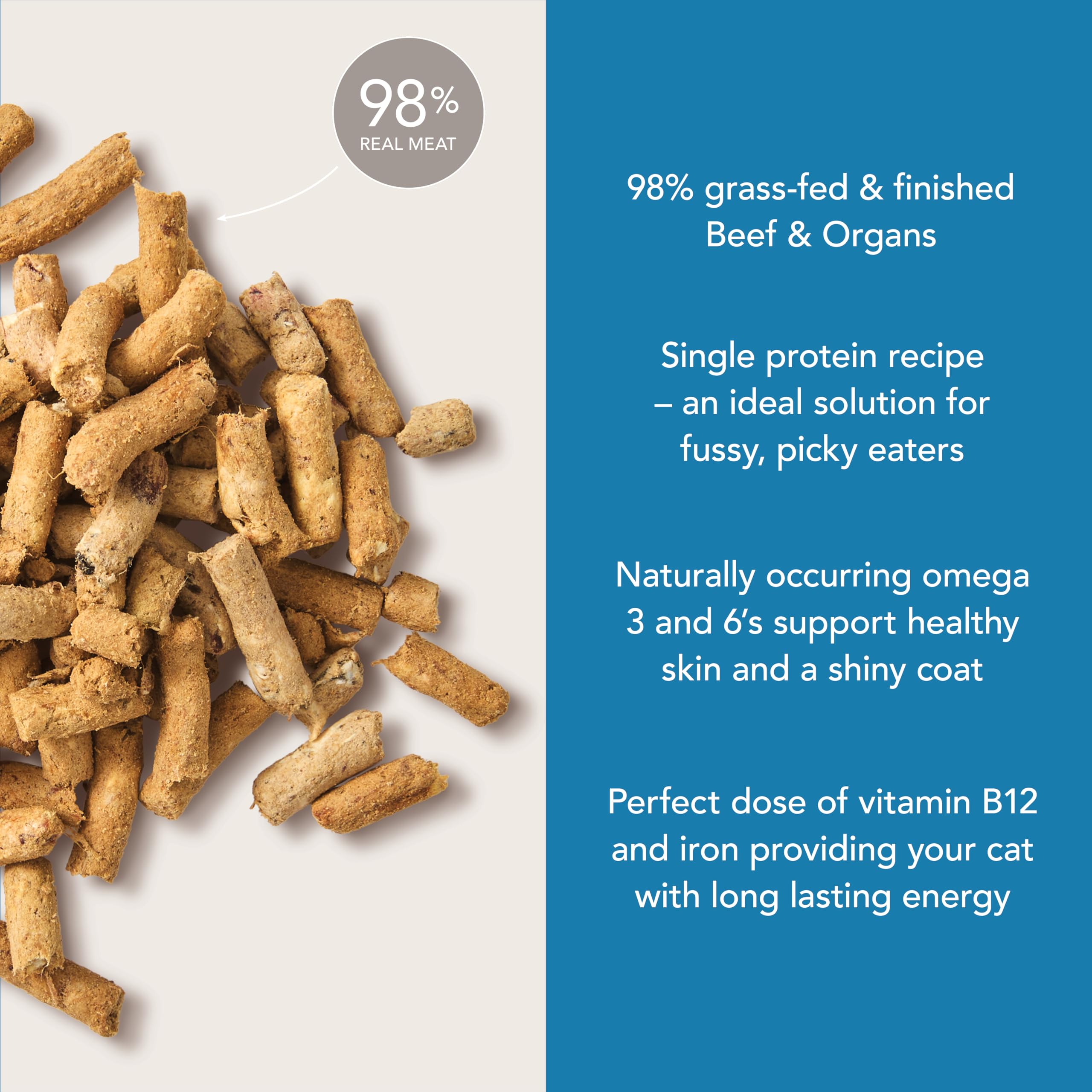 Feline Natural sin guisantes ni granos para una dieta seca limpia.