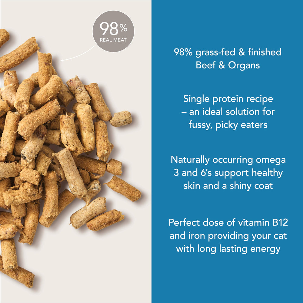 Feline Natural sin guisantes ni granos para una dieta seca limpia.