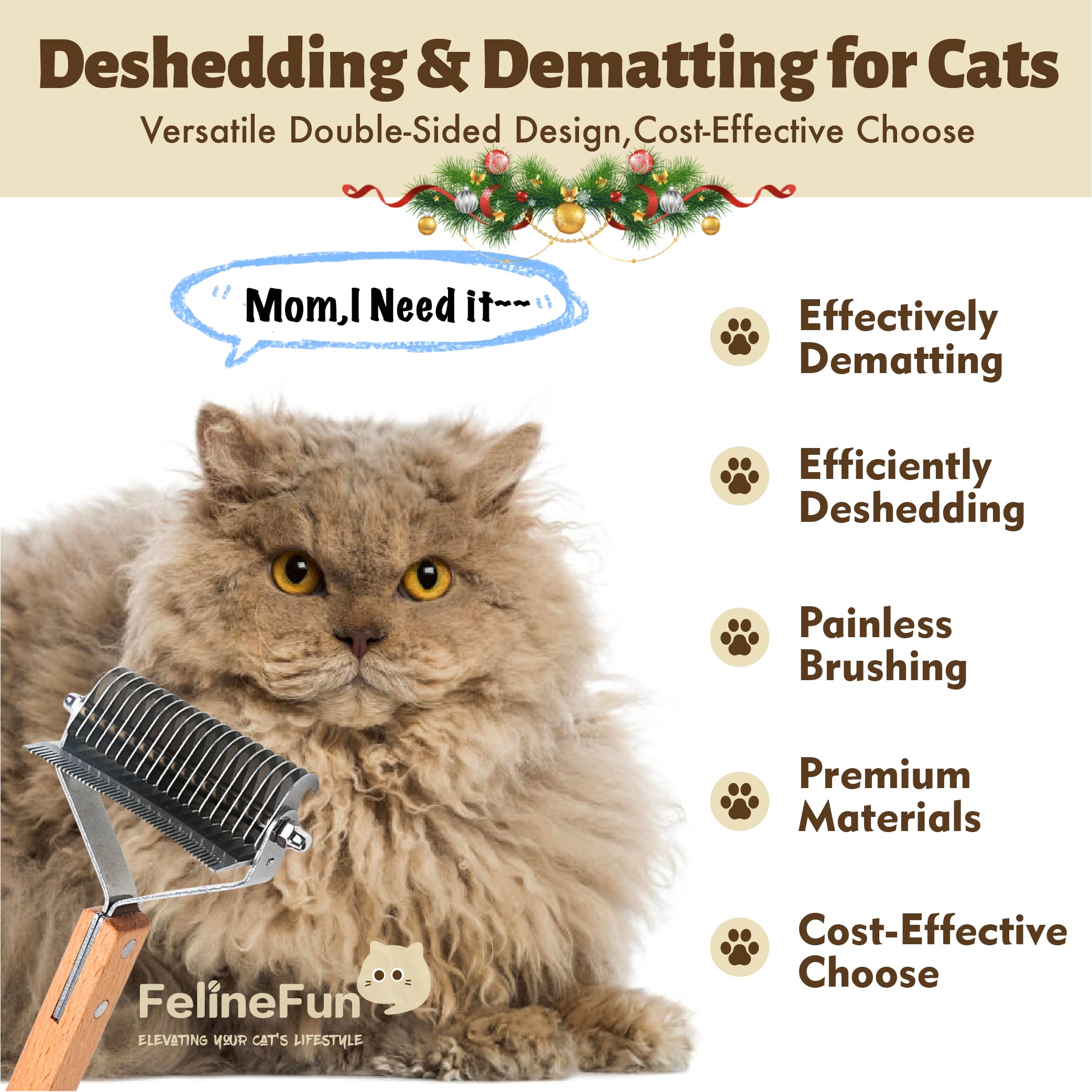 FelineFun cepillo desenredante para la muda en gatos de pelo largo.