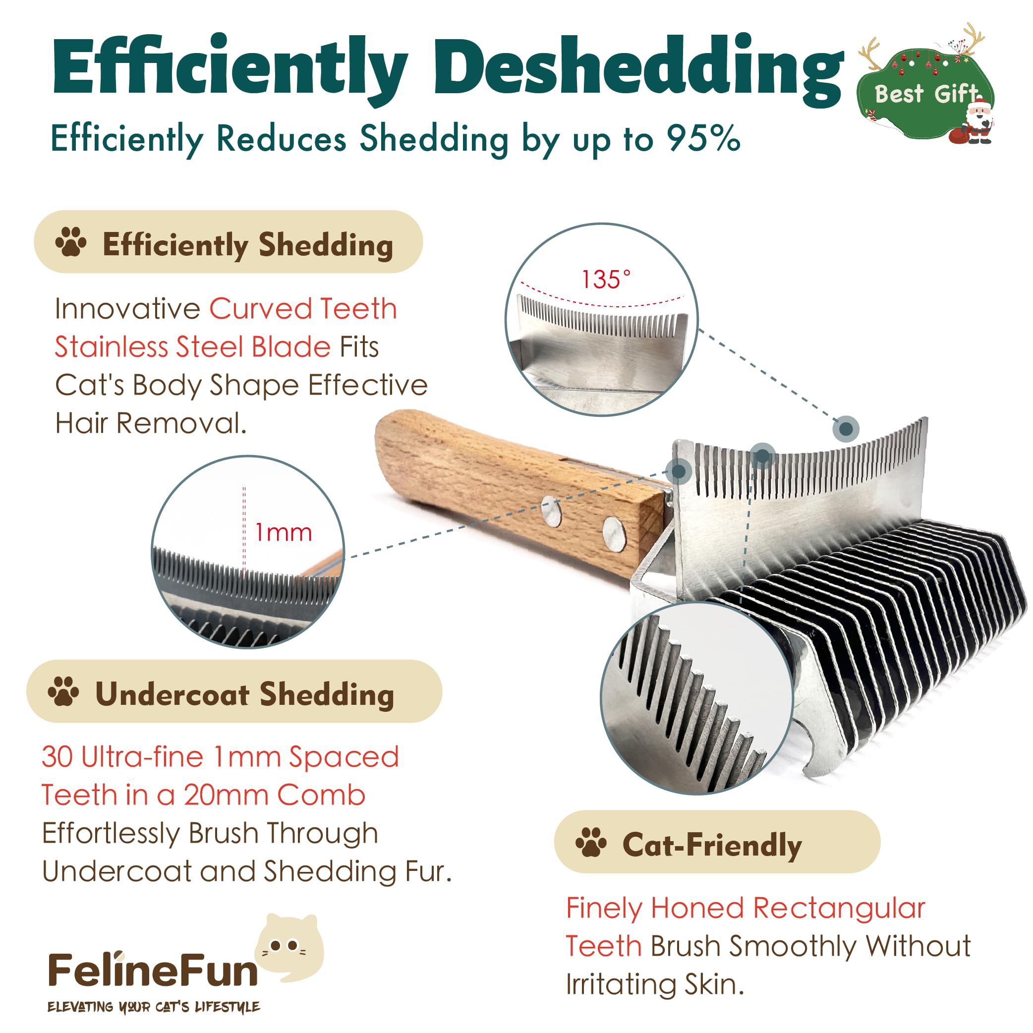 FelineFun mango de madera antideslizante para un agarre cómodo.