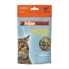 Feline Natural bocaditos pollo deshidratados: snack proteico para gatos y recompensa sabrosa.