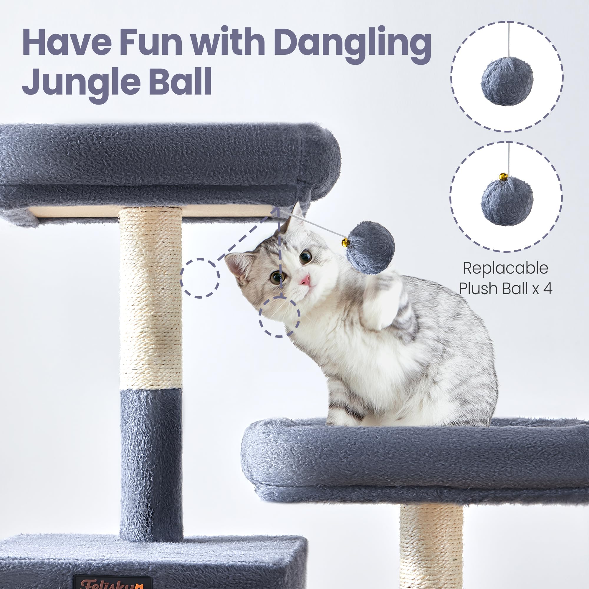 Feliskyn ensamble rápido, árbol para gatos XL de 65 pulgadas, montaje sencillo.