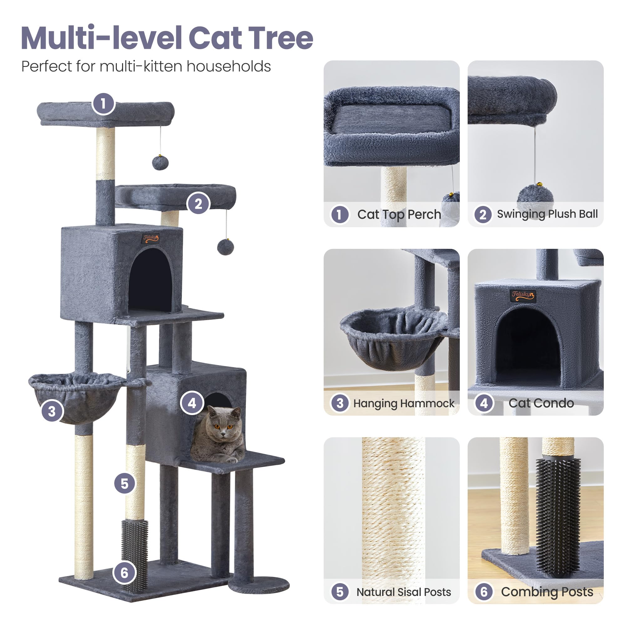 Feliskyn arbol gatos XL, zona de descanso con hamaca para siesta cómoda.