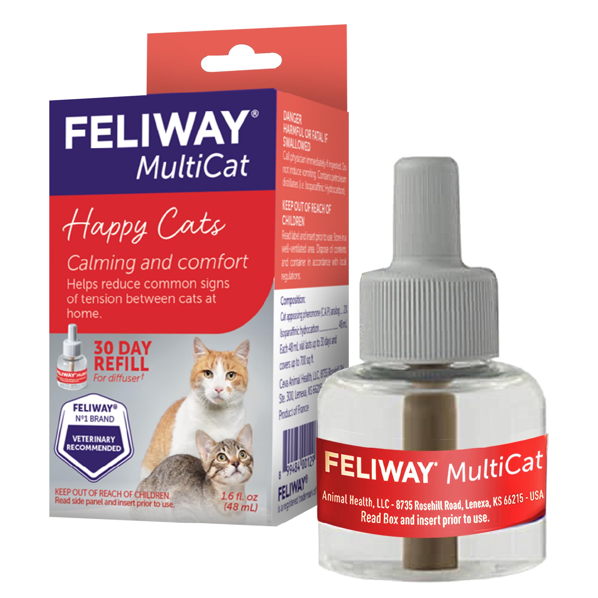Feliway MultiCat recambio 48ml para difusor, promueve calma en casa para varios gatos.